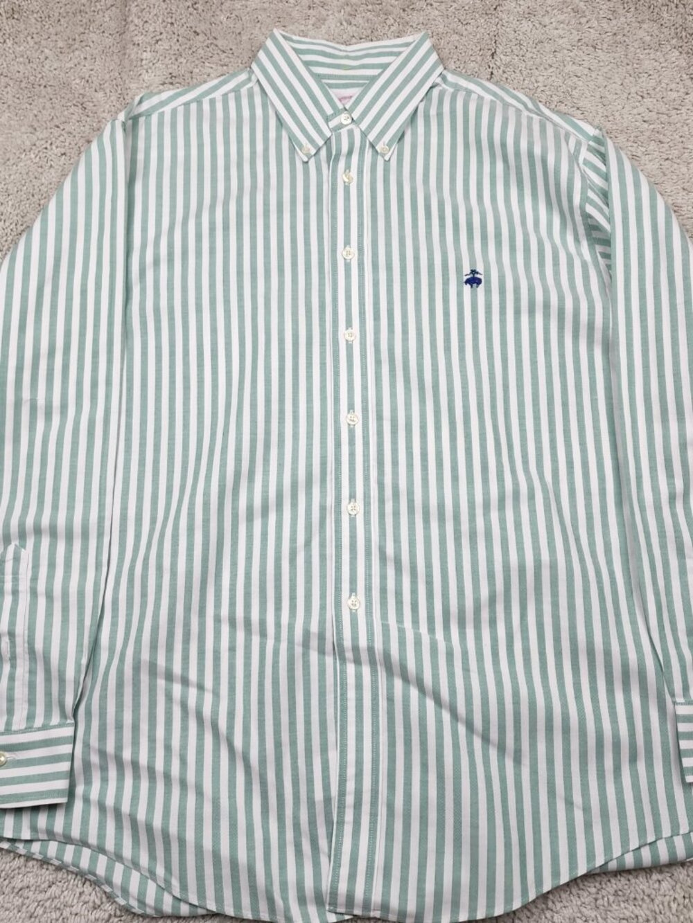 Brooks Brothers Button Down Shirt Mens Large L Green Oxford 100% Supima Stripe - Picture 3 of 7